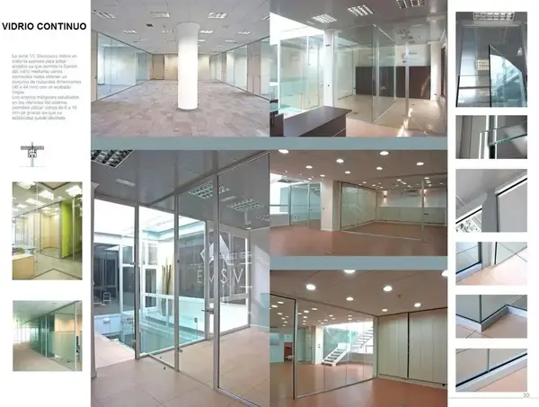 Distintas opciones de divisorias para oficinas realizadas con vidrio continuo Distintas opciones de divisorias para oficinas realizadas con vidrio continuo